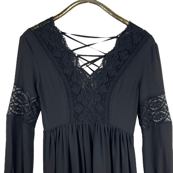 SANDRO PARIS LACE PANEL LONG SLEEVE V-NECK MINI DRESS - Picture 4 of 15